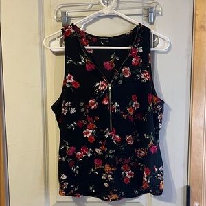 Ambiance Black Floral Tank Top with Zip Front